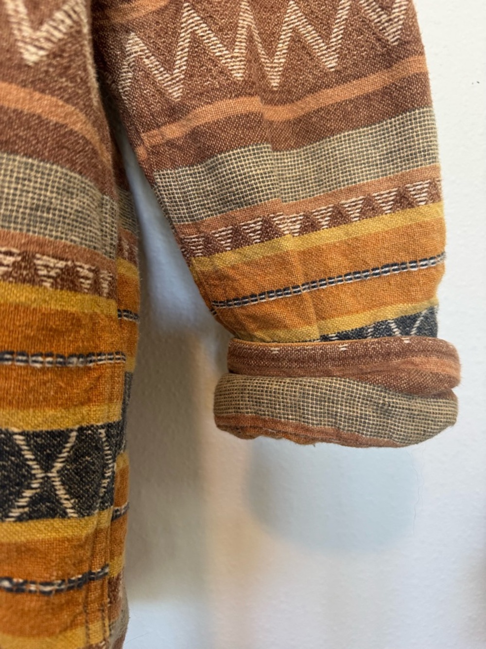 Striped Aztec Pattern Button-Up Jacket in Mustard & Rust - Picture 6 of 8